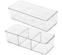 Clear Makeup Organizer, 2PCS 9x4x2 Inch Plastic Bathroom Drawer Organizer with Compartment, Makeup Storage Box for Drawer, Vanity, Countertop