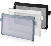 Clear Mesh Pencil Pouch Set - Heavy Duty Zippered Organizers for School, Cosmetics & Travel, TSA-Friendly Visible Storage (Black, White, Grey)