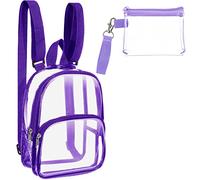 Clear Mini Backpack Stadium Transparent Small See Through Bag with Crossbody Concert Purse Waterproof Plastic Handbag(Purple)