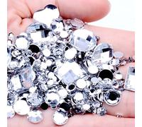 Clear Mix 50x 500x Sparkly Rhinestone Acrylic Resin Flat Back cabochon Assorted AB Mermaid 4mm 8mm 10mm 16mm 20mm 25mm Gem Crystal Teardrop Pear Cabochon Big AB Iridescent Glue on no Hole Silver Back