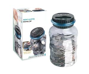 CLEAR MONEY BANK - Money Box with Electronic Counting, Large Clear Saving Jar with Screw Lid and Digital Screen | Budget Preservation for Kids, Adults, Write