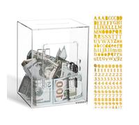Clear Money Box with Key Acrylic Saving Box for Kids Adults, See Through Money Box with Lock and Stickers, 7.87”× 5.91”× 4.72”