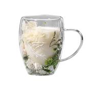 Clear Mug with Dry Flowers, 350ml Double Walled Coffee Mugs, Dried Flowers Double Wall Glass Coffee Mugs, Gi-fts for Women, Insulation Thermal Glass Cups with Handle for Cappuccino, Juices, Tea