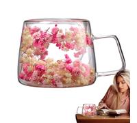 Clear Mug with Flowers - Flowers Inside Glass Coffee Mug, 200ml Flower Coffee Mug Cup Spring Coffee Mugs, Layer Flowers Coffee Cup | Double Wall Insulation Flower Mug with Handle for Cappuccino