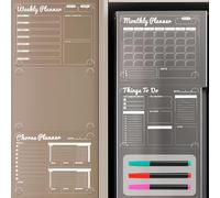 Clear Non-Magnetic Calendar for Fridge,Dry-Erase Acrylic Calendar Set with Monthly&Weekly Planner,Daily Schedule,Chore&Blank Board Sticks to Cabinet,Door,Glass,Wall (Clear, Monthly+Weekly+Daily+Blank+