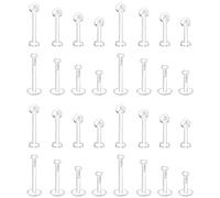 Clear Nose Stud Piercing Retainer Plastic Body Jewelry Lip Helix Septum Eyebrow Belly Cartilage Bioflex Industrial Bar L-Shape Invisible Flat Back Earring for Women Men Sport Surgery Work 32pcs 16G