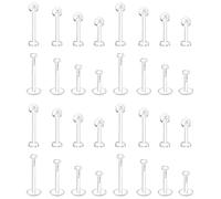 Clear Nose Stud Piercing Retainer Plastic Body Jewelry Lip Helix Septum Eyebrow Belly Cartilage Bioflex Industrial Bar L-Shape Invisible Flat Back Earring for Women Men Sport Surgery Work 32pcs 18G