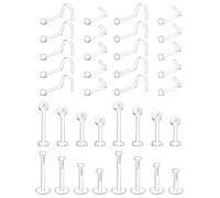 Clear Nose Stud Piercing Retainer Plastic Body Jewelry Lip Helix Septum Eyebrow Belly Cartilage Bioflex Industrial Bar L-Shape Invisible Flat Back Earring for Women Men Sport Surgery Work 36pcs 20G
