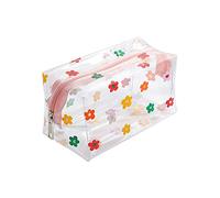 Clear Pencil Case 1PCS Large Capacity Makeup Storage Bag Portable PVC Pen Bag Stationery Pouch Cute Transparent Square Cosmestic Organizer for Women Girls (Sunflower)