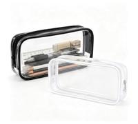 Clear Pencil Case, 2PCS Transparent Exam Pencil Cases, 20 × 3.5 × 8 cm, Waterproof PVC Stationery Pouch Storage for School, Office Supplies, Makeup, Toiletries, Travel Essentials, Black & White
