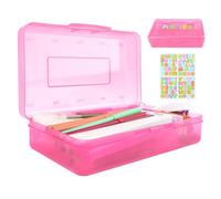 Clear Pencil Case,Cute Pencil Case,Girls Pencil Case,Pink Pencil Case,Plastic Pencil Case,Transparent Pencil Case See Through,Pencil Box,Large Personalised Pencil Case Plastic For Exams With Sticker