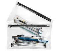 Clear Pencil Case for Exams, 2PCS Transparent Pen Case, Waterproof PVC Pencil Pouch, Versatile Storage Bag for Stationery, Toiletries, Makeup, Travel & Office Supplies (2PCS-20cm)