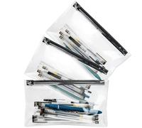 Clear Pencil Case for Exams, 3PCS Transparent Pen Case, Waterproof PVC Pencil Pouch, Versatile Storage Bag for Stationery, Toiletries, Makeup, Travel & Office Supplies (3Pcs-20cm)