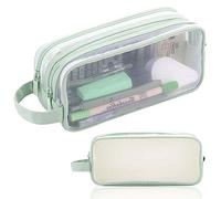 Clear Pencil Case Large, Big Capacity Grid Mesh Pencil Case with 2 Compartments, Aesthetic Preppy Pencil Pouch for Girls Boys Secondary School, Cute Stationery Organiser for Kids Teenager (Green)