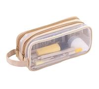 Clear Pencil Case Large, Big Capacity Grid Mesh Pencil Case with 2 Compartments, Aesthetic Preppy Pencil Pouch for Girls Boys Secondary School, Cute Stationery Organiser for Kids Teenager (Coffee)