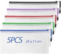 Clear Pencil Case, Plastic Pencil Pouch Zipper File Bags 5PCS Exam Pencil Case with Strong Zipper for School Supplies, Bills, Cosmetics, Stationery and Travel Accessories, 5 Colors