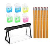 Clear Pencil Case, Triangular Clear Pencil Case,Transparent Pencil Pouch Large Capacity, 6 PCS Manual Pencil Sharpener with Cover and 10 PCS Wooden Hexagonal Pencils, School Supplies for Exams