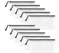 Clear Pencil Case Zipper File Bags, 10PCS Mesh Pencil Pouch Plastic Zip Wallets Folders Waterproof Travel Storage Pouch for Exams, Bills, Cosmetics, School Supplies and Travel Accessories, Black