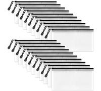 Clear Pencil Case Zipper File Bags, 20PCS Mesh Pencil Pouch Plastic Zip Wallets Folders Waterproof Travel Storage Pouch for Exams, Bills, Cosmetics, School Supplies and Travel Accessories, Black