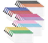 Clear Pencil Case Zipper File Bags, 30PCS Mesh Pencil Pouch Plastic Zip Wallets Folders Waterproof Travel Storage Pouch for Exams, Bills, Cosmetics, School Supplies and Travel Accessories, 10 Colours