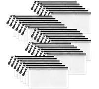 Clear Pencil Case Zipper File Bags, 30PCS Mesh Pencil Pouch Plastic Zip Wallets Folders Waterproof Travel Storage Pouch for Exams, Bills, Cosmetics, School Supplies and Travel Accessories, Black