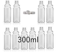 Clear PET Plastic Bottles with White Screw Caps Drinks Bottles Home Brew Beer 300ML (100)