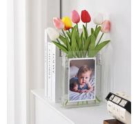 Clear Photo Vase for Flowers, Picture Frame Flower Vase with 6x4 Photo Insert - Acrylic Book-Shaped Vase for Home, Office Desk, and Living Room Decor