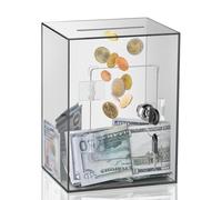 Clear Piggy Bank for Adults Kids, Large Acrylic Piggy Bank Money Saving Box for Cash Saving with Key, Openable Clear Acrylic Savings Jar for Real Money (Brown)