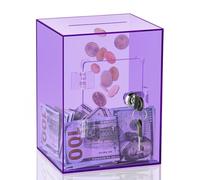 Clear Piggy Bank for Adults Kids, Large Acrylic Piggy Bank Money Saving Box for Cash Saving with Key, Openable Clear Acrylic Savings Jar for Real Money (Purple)