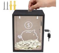 Clear Piggy Bank with Lock Large Money Saving Jar for Cash Saving Openable Money Change Bank Container for Adults Kid Boys Girls(black)