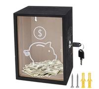 Clear Piggy Bank with Lock, Large Money Saving Jar for Cash Saving, Openable Money Change Bank Container for Adults Kids Boys Girls(Black)