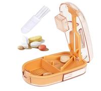 Clear Pill Cutter & Crusher - Precision Tablet Splitter with Safety Blade Guard, Pill Storage and Built-in Cleaning Brush - for Small and Large Pills, Travel Ready (Transparent Brown)