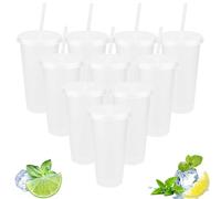Clear Plastic Cups with Lids and Straws, 10Pcs Reusable & BPA Free Iced Water Cups, Cold Drinking Tumblers, Custom Cup for Coffee Smoothie Juices, Party Cup Bulk for Adult Kid Women (24oz/720ml)