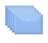Clear Plastic Folders， 20pcs A4 Multicolor Transparent Reusable Envelope Folder with Buttons(Blue)