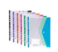 Clear Plastic Folders， A4 Transparent 11 Holes Binder Pocket Folder Snap Button Label Multicolor 12pcs for