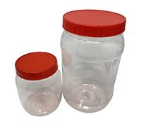 Clear Plastic Food Storage Jars with Red Screw-Top Lids, 2 Piece Kitchen Pantry Canister Set for Pasta, Rice, Cereal, Flour & Snacks - 1 x 1500ml + 1 x 500ml HTUK