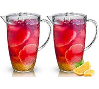 Clear Plastic Jugs 2 Litre - 2 Pack Plastic Jug with Lid and Vented Spout, Large Pitcher Jug for Picnics, BBQ, Cocktails, Indoor/Outdoor use, Water Jug