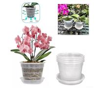Clear Plastic Orchid Pots with Saucers, for Repotting Flowers, 5pcs Set (19cm)
