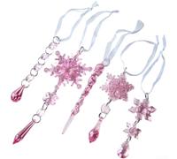 Clear Plastic Snowflake Hanging Decorations 5 Pack Festive(Pink)