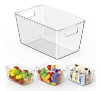 Clear Plastic Storage Bins, 4 Pack Pantry Organizers & Storage Containers, Cabinet Organizer, Home Organization Must Haves for Kitchen, Office, Closet & Freezer (4 Pieces, M ((25 x 15 x 13CM)