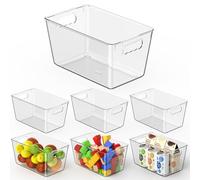 Clear Plastic Storage Bins, 6 Pack Pantry Organizers & Storage Containers, Cabinet Organizer, Home Organization Must Haves for Kitchen, Office, Closet & Freezer (6 Pieces, M ((25 x 15 x 13CM)
