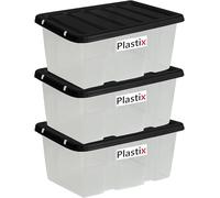 Clear Plastic Storage Box Boxes with Black Lids Home Office Stackable UK Made (3