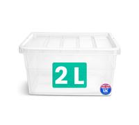 CLEAR PLASTIC STORAGE BOX BOXES WITH LID STACKABLE STACKING SPACE 2 LITRE 18CM