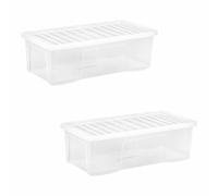 Clear Plastic Storage Box With Lids Stackable Containers Home Office Set of 2