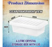 [Pack of 5] 4L Plastic Crystal Clear Storage Boxes with Lids Stackable Container