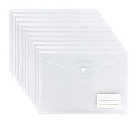 Clear Plastic Wallets - 10 Pack A4 Plastic Folders Document Files Envelope - Popper Wallets with Label Pocket and Snap Button for School Office Homework Travel