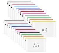Clear Plastic Wallets A4 Zip Wallets 24PCS, A5 Document Folders Zip Lock Bags for School Office Home Travel (A4 A5 Size)