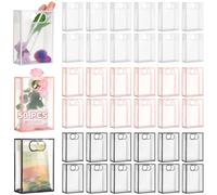 Clear Pp Plastic Gift Bags With Handles, Fifty Pack, Medium-Sized, White, And Black, Great For Gift Wrapping, Toys, Party Favors, And More