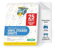 Clear Printable Vinyl for Inkjet Printer - For Epson - (Clear Sticker Paper | Waterproof | 25 Sheets) - Transparent Inkjet Printable Vinyl Sticker Paper Avoid Jams for Printers