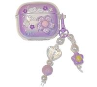 Clear Purple Flower Pattern Accessories Headphone Earphone Protective Cover Case for Lenovo Thinkplus LP40 Pro with Pendant